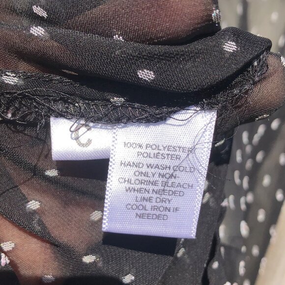 Ann Taylor LOFT XL Black Blouse Button Down Top Sheer Pocket Swiss Dot White - Picture 7 of 7